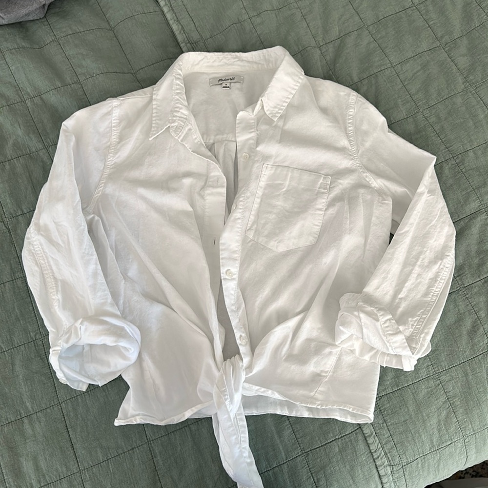 Madewell tie front cropped button up shirt white